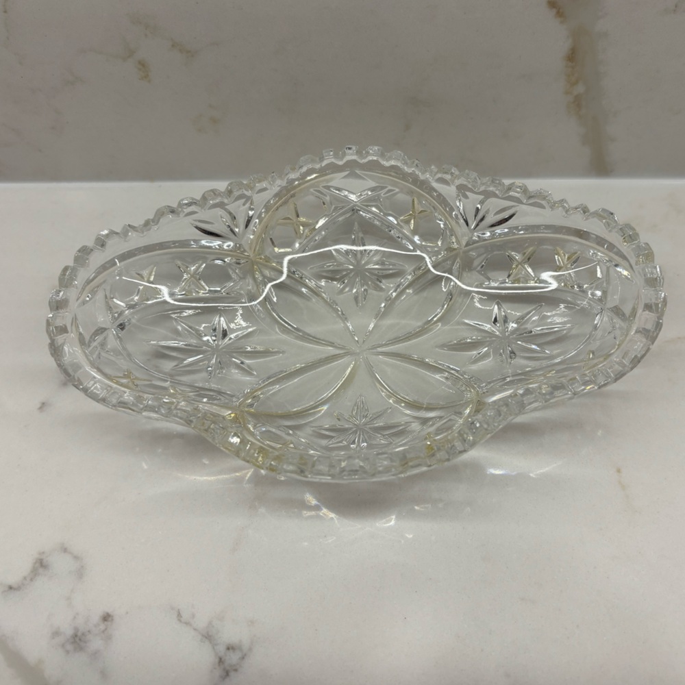 Vintage American Brilliant Period Sawtooth Scalloped Rim Cut Glass Oval Dish